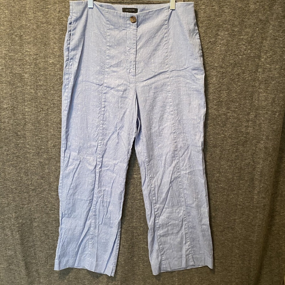 Ann Taylor Pants Womens 12 Blue Linen Blend‎ Wide Leg High Waist Beachy Coastal